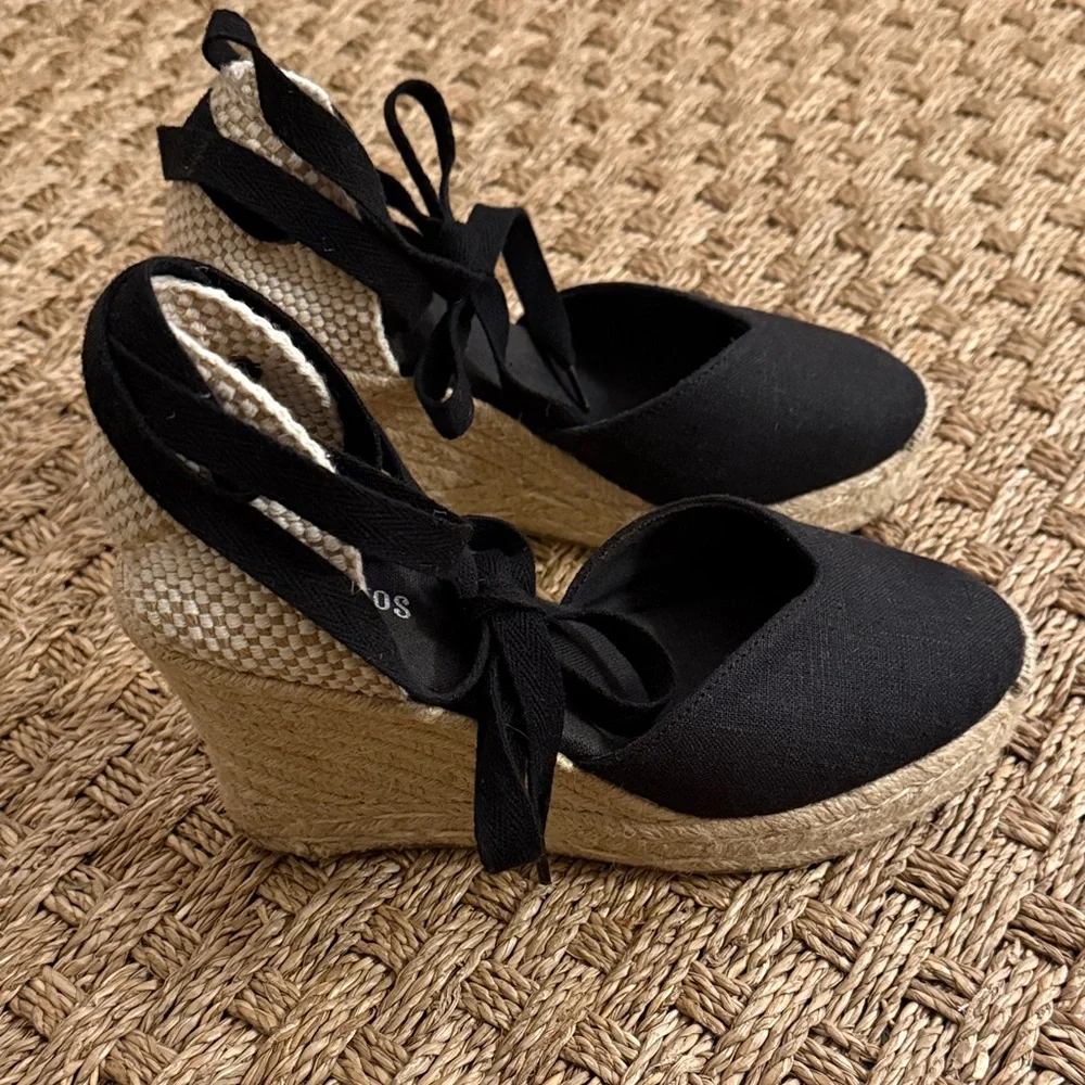 Soludos Black Espadrille Wedge Shoes - Picture 2 of 13
